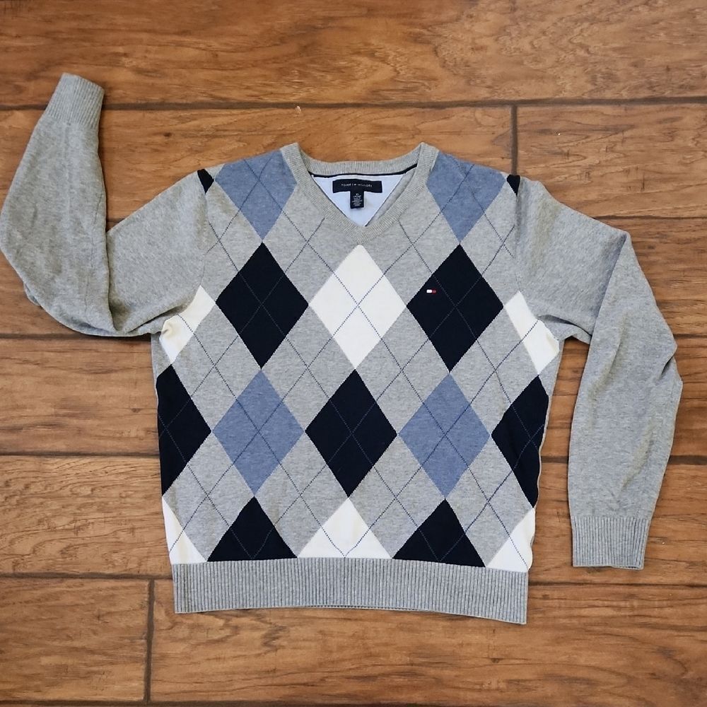 Tommy Hilfiger V-Neck Sweater Blue and Gray
